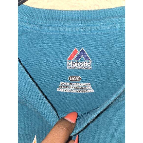 Vintage NFL Miami Dolphins Football Men's Turquoise Graphic Crew T-Shirt, Large - Picture 4 of 4